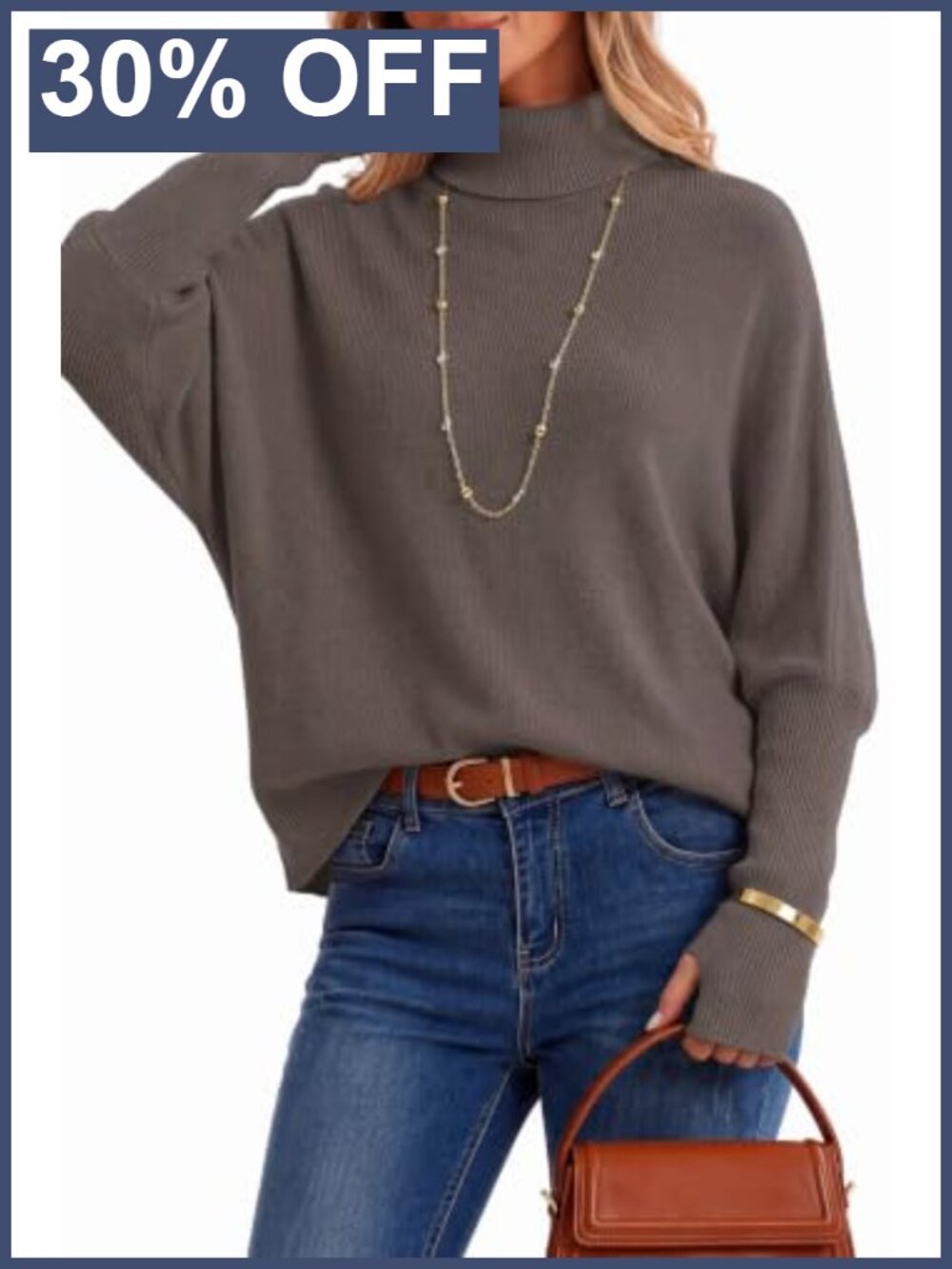 Wool Blend Oversized Batwing Sleeve Turtleneck Sweater Thumbhole Cuffs Fall Work